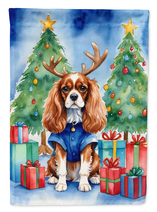 Cavalier Spaniel Christmas Reindeer House Flag-0
