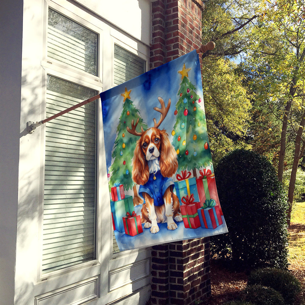 Cavalier Spaniel Christmas Reindeer House Flag-1