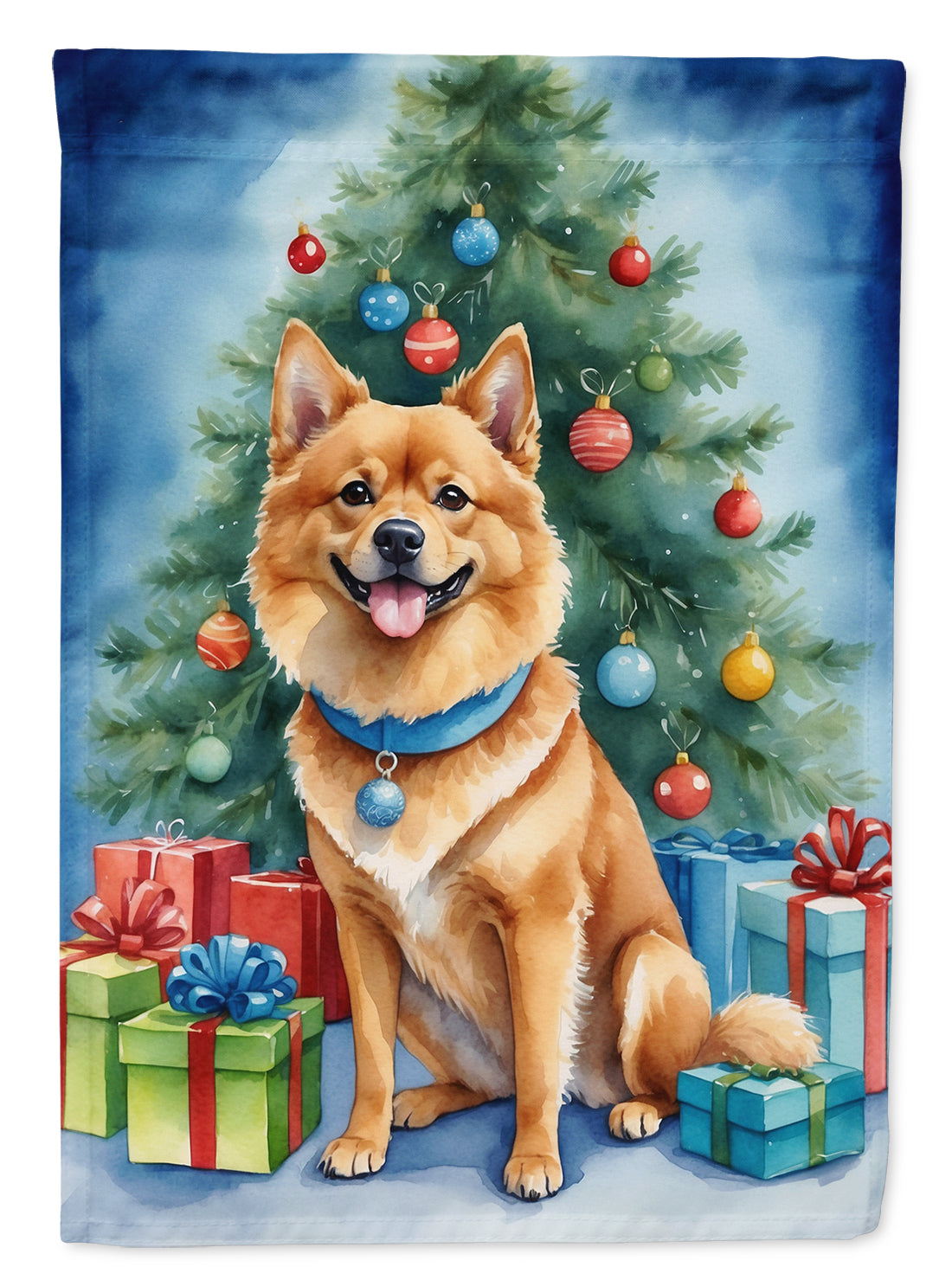 Finnish Spitz Christmas Reindeer Garden Flag-0