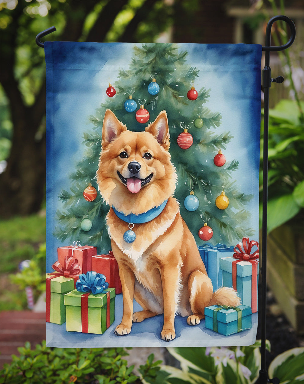 Finnish Spitz Christmas Reindeer Garden Flag-2