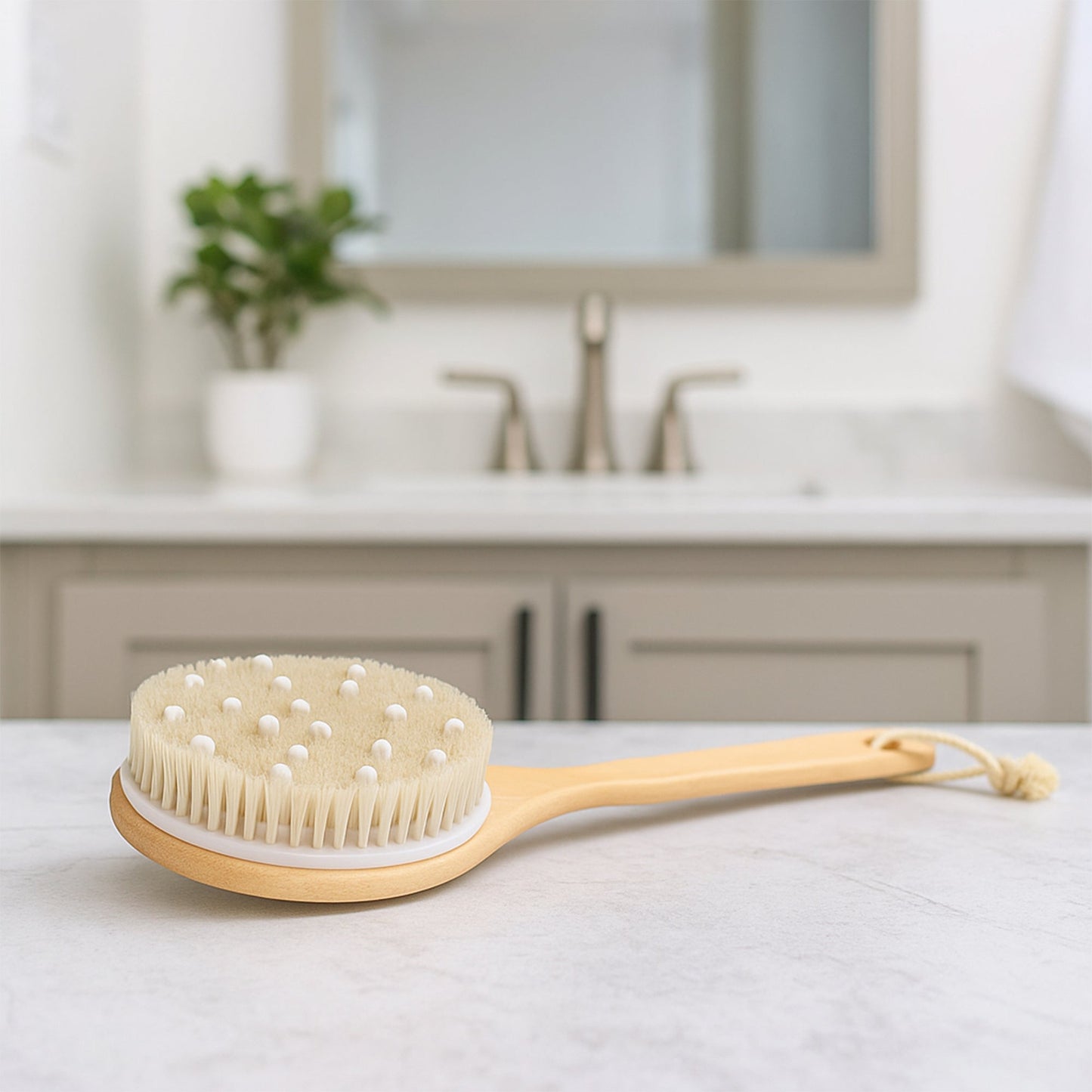 Boar Bristle & Rubber Massager with Lotus Wooden Handle-2