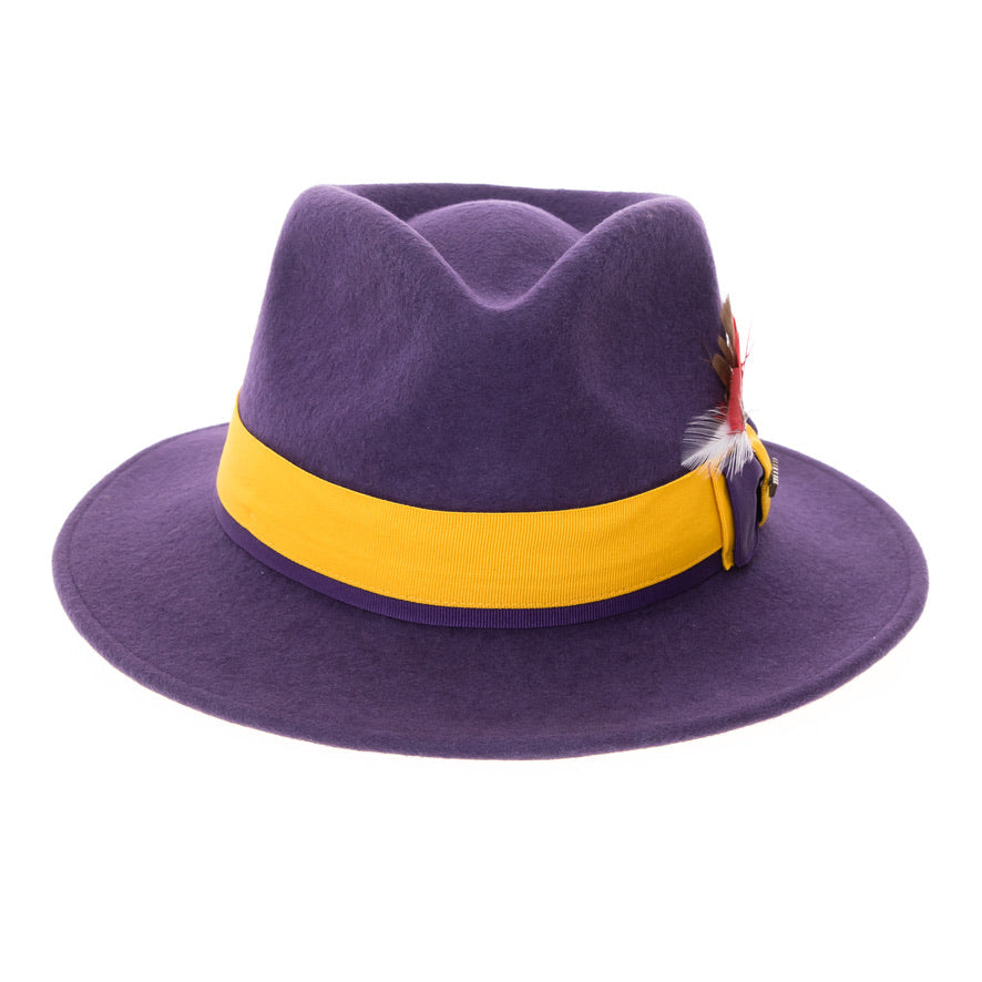 Grayson Fedora Crushable 100 % Australian Wool Traveler Two Tone Purple And Gold Bottom Hat-0
