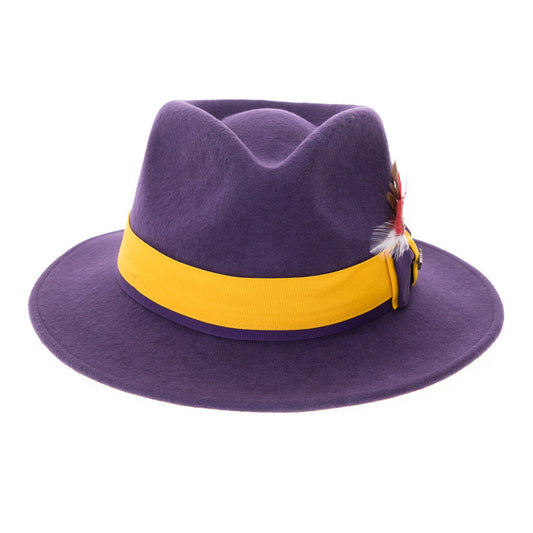 Grayson Fedora Crushable 100 % Australian Wool Traveler Two Tone Purple And Gold Bottom Hat-0