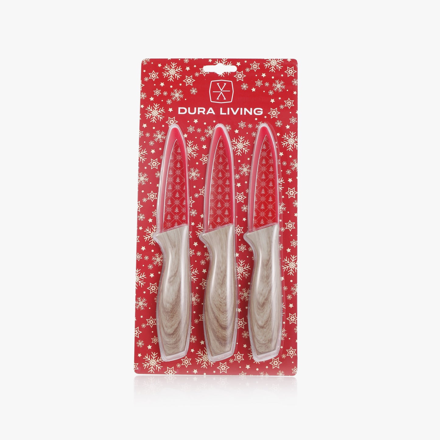 3-Piece Festive Holiday Paring Knife Set with Blade Guards, Snow Flakes-0