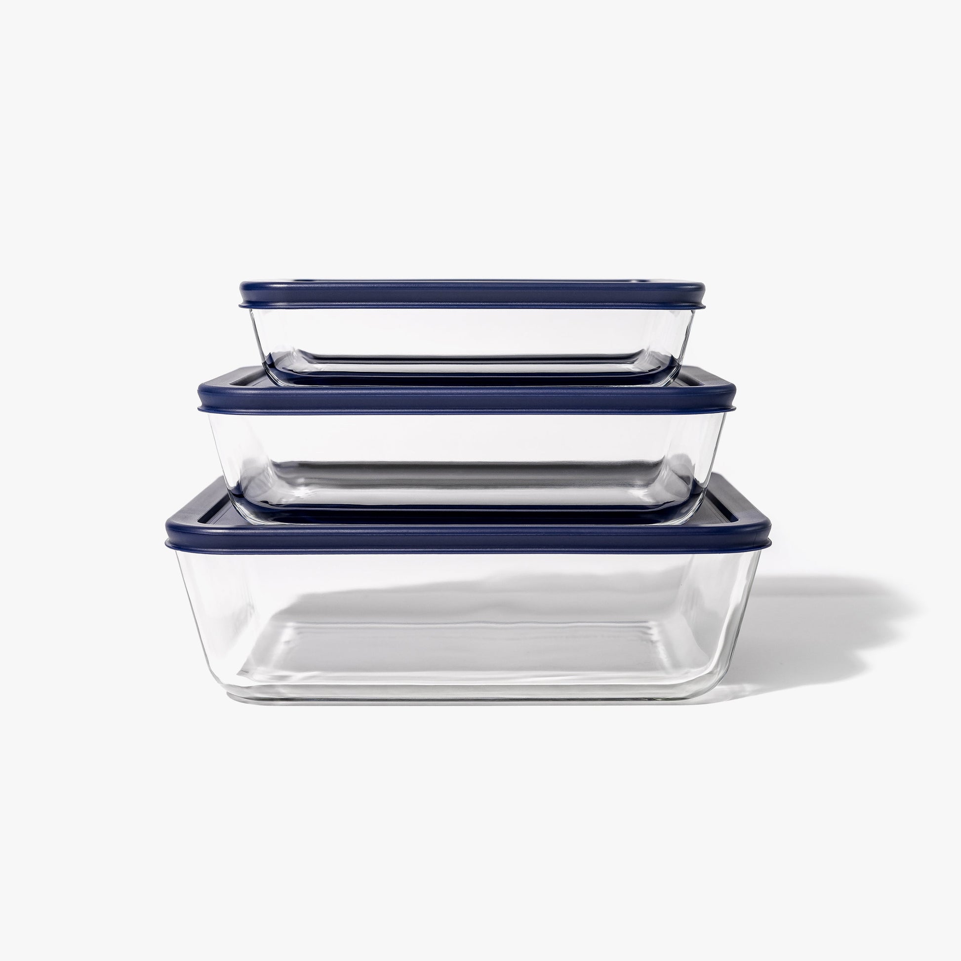 Glass Food Storage Containers - 6 Piece (3 Containers + 3 Lids) Rectangular Nesting Space-Saving Set-0