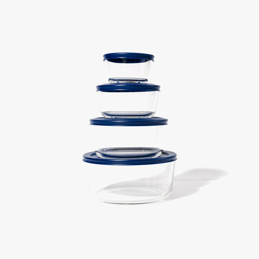Glass Food Storage Containers - 8 Piece (4 Containers + 4 Lids) Round Nesting Space-Saving Set-0