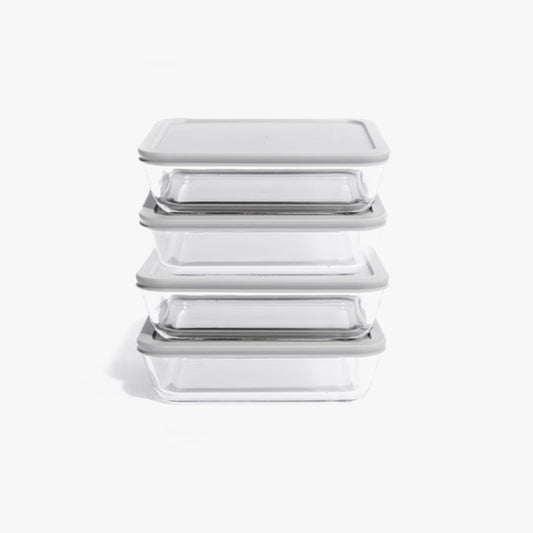 Glass Food Storage Containers - 8 Piece 6.55 Cup (4 Containers + 4 Lids) Rectangular Set-0