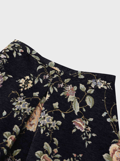 Brocade Midi Skirt-Black Floral-3