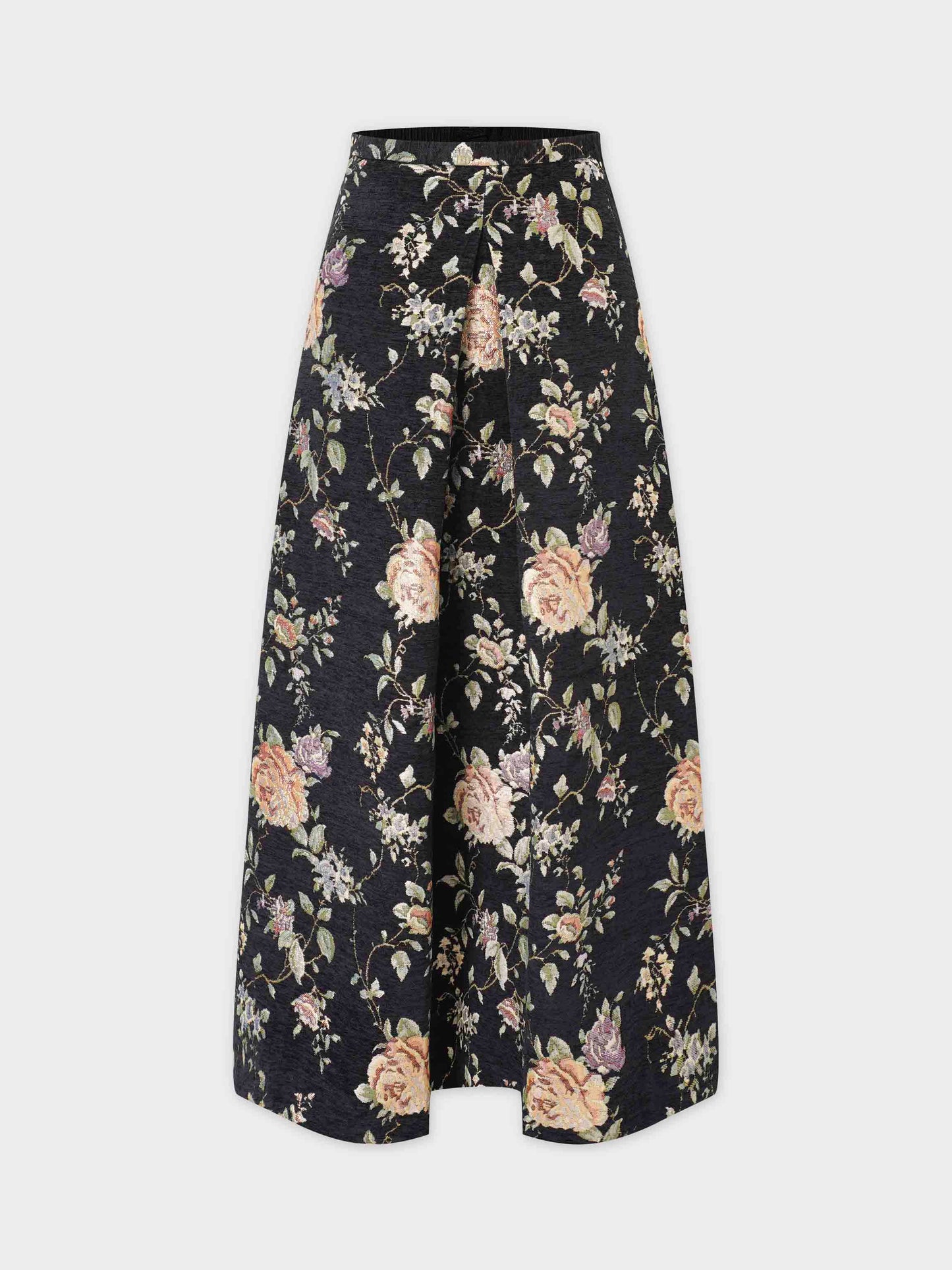 Brocade Midi Skirt-Black Floral-1