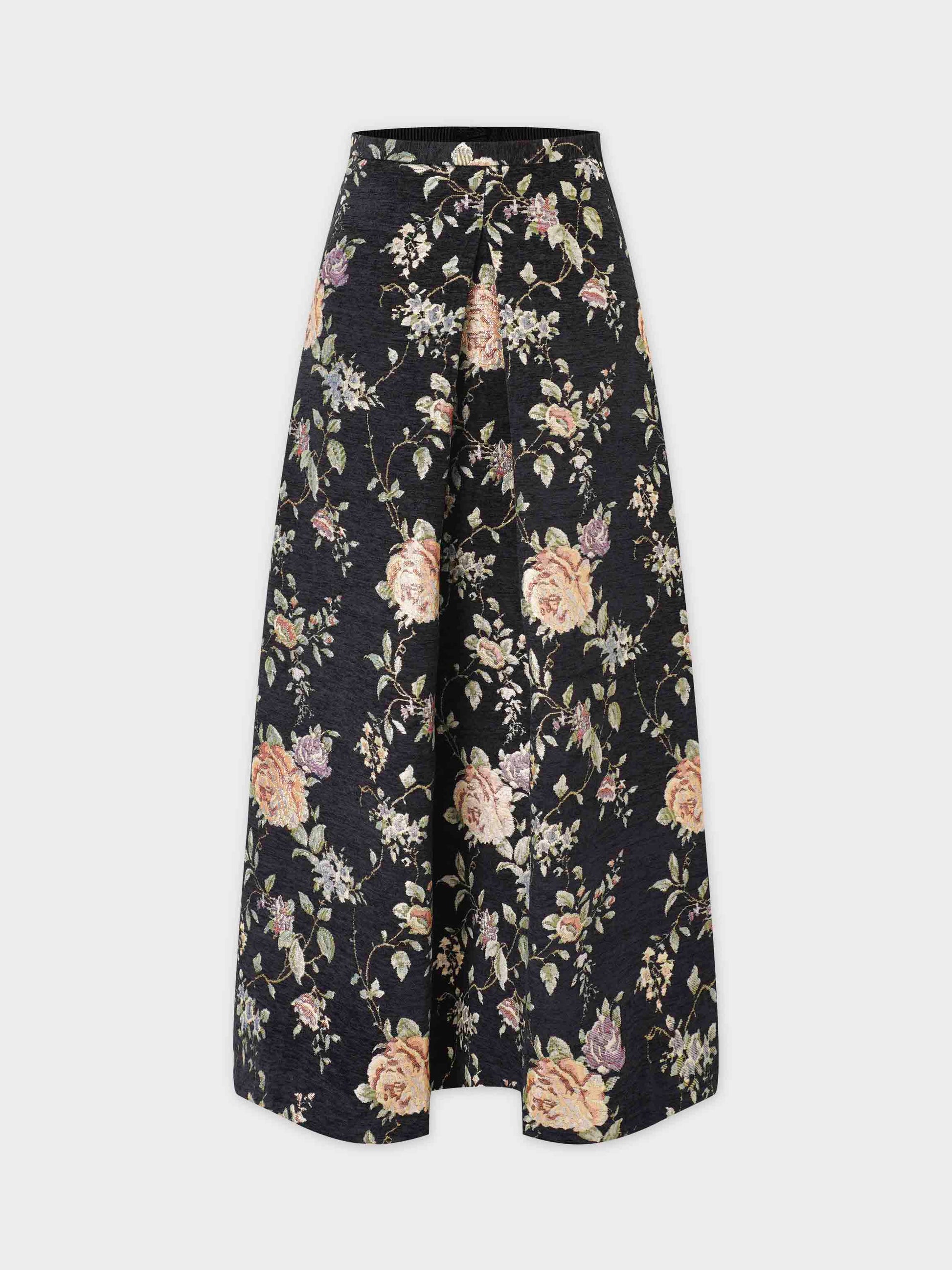 Brocade Midi Skirt-Black Floral-1