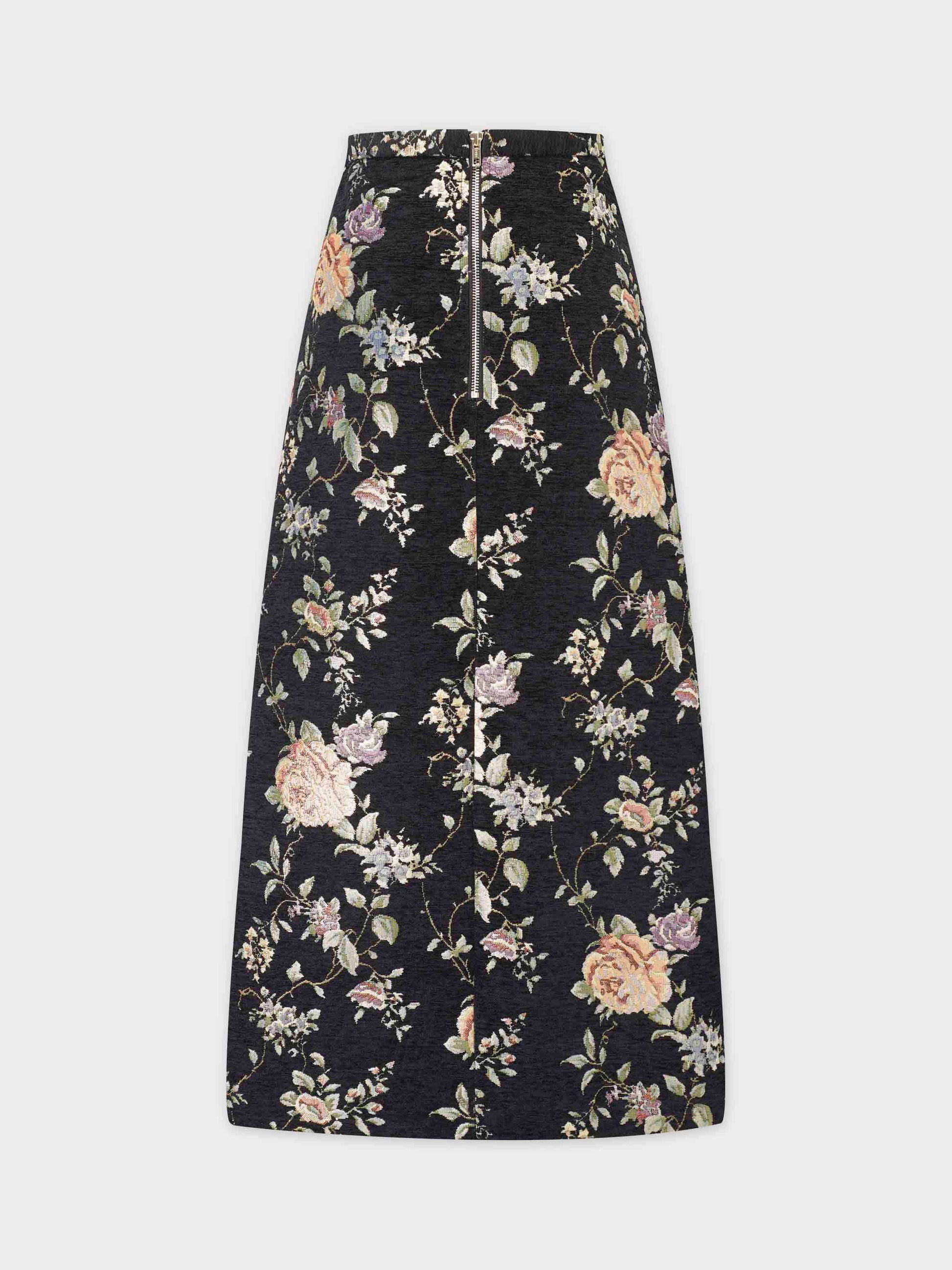 Brocade Midi Skirt-Black Floral-2
