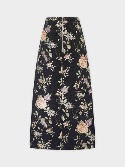 Brocade Midi Skirt-Black Floral-2