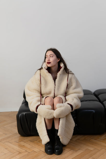 Adult Natural Wool Mittens / Gloves - White-3