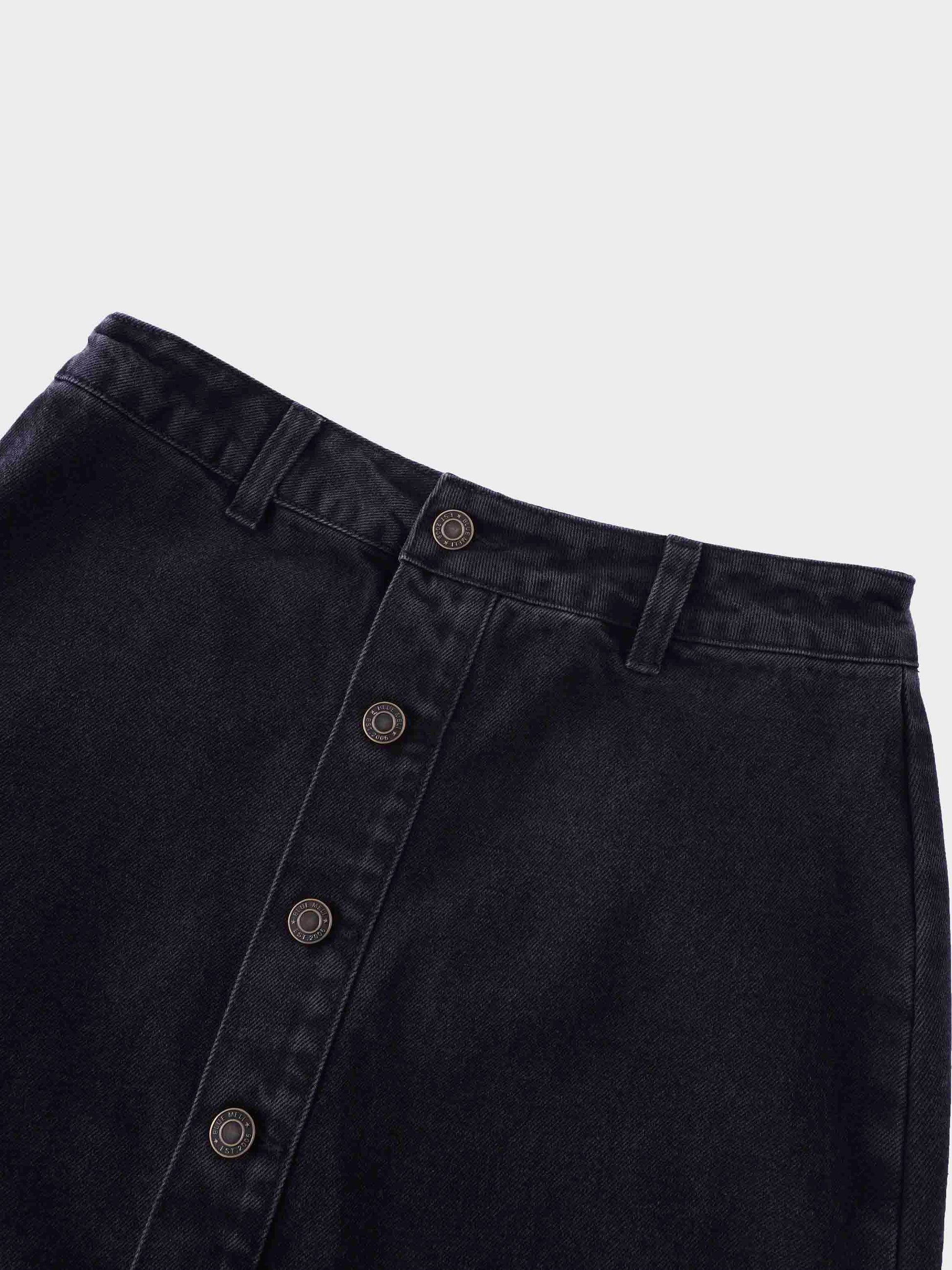 Button Down Straight Denim Skirt-2