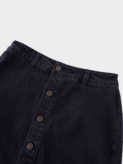 Button Down Straight Denim Skirt-2