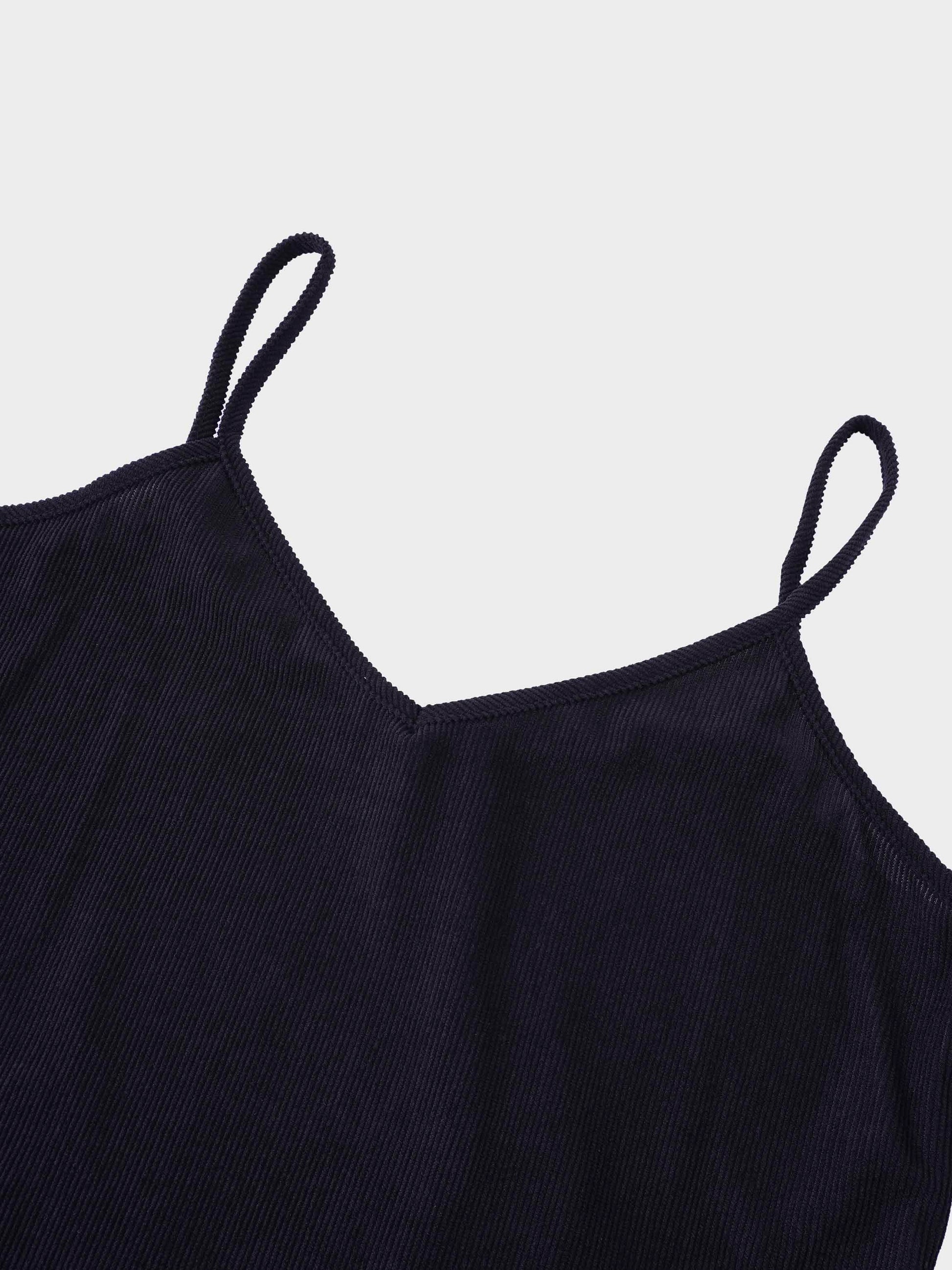 Corduroy Slip Dress-Black-3