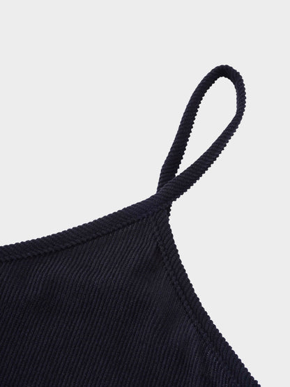 Corduroy Slip Dress-Black-4