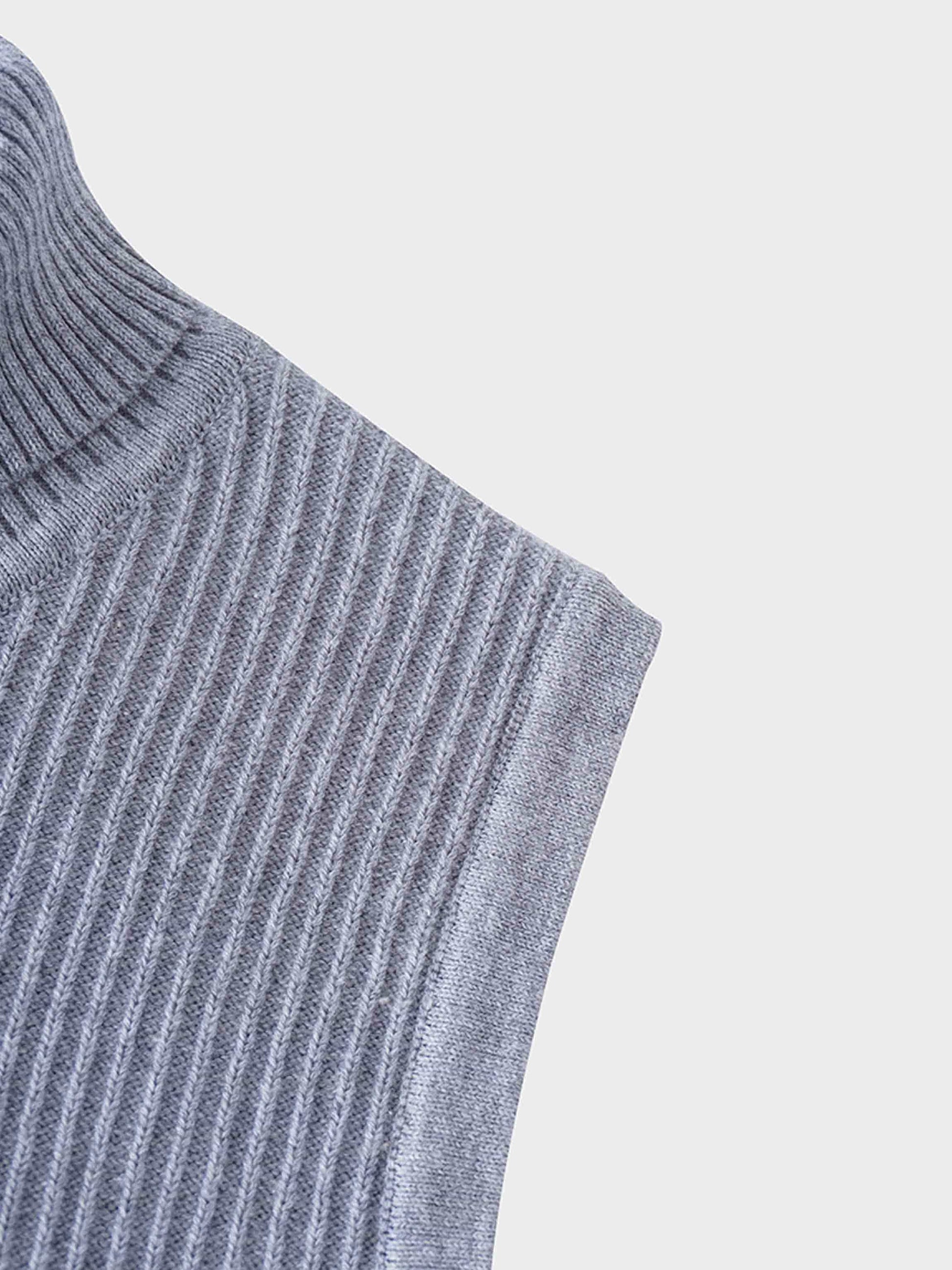 Sleeveless Ribbed Turtleneck-Heathered Grey-3