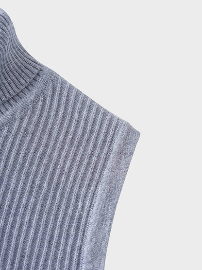 Sleeveless Ribbed Turtleneck-Heathered Grey-3