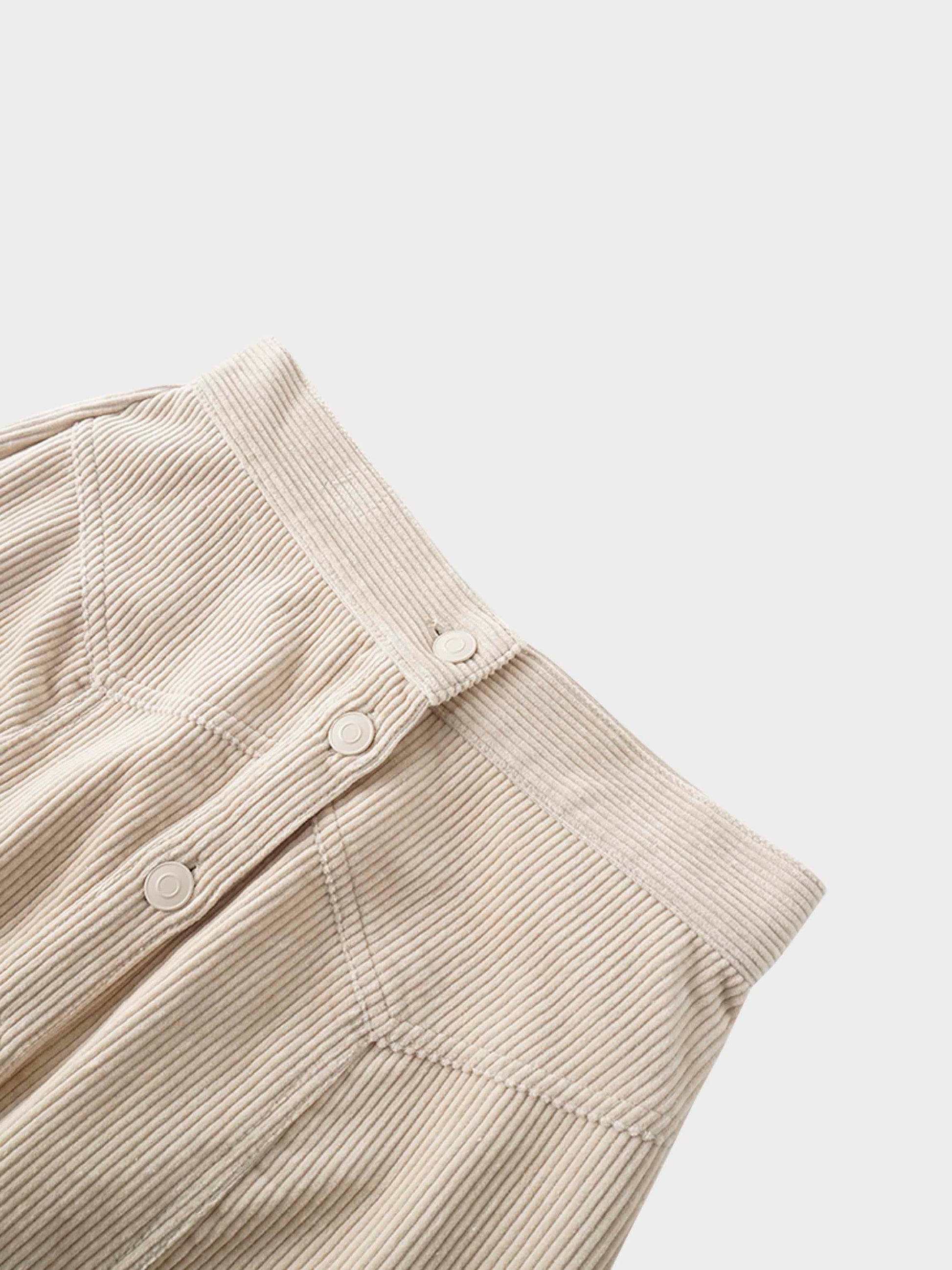 Button Down A-Line Corduroy Skirt-Warm Vanilla-3