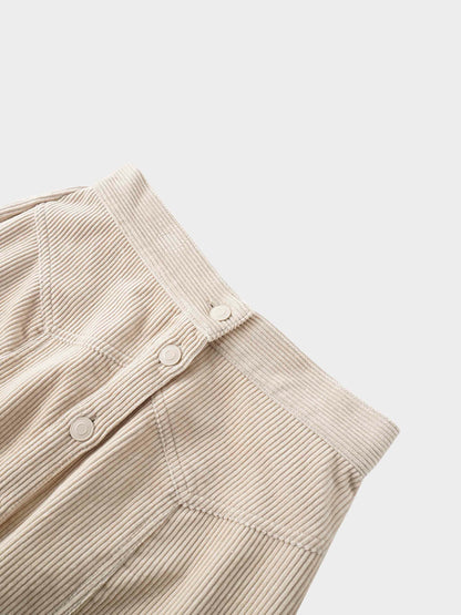 Button Down A-Line Corduroy Skirt-Warm Vanilla-3