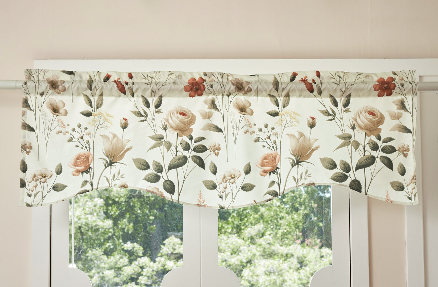 DaDa Bedding Collection Enchanted Meadow Semi-Sheer Valance - Floral Elegance in Beige, Rose, and Soft Green, Light Filtering See Through Microfiber, Rod Pocket Design, 18x52 Inches-3