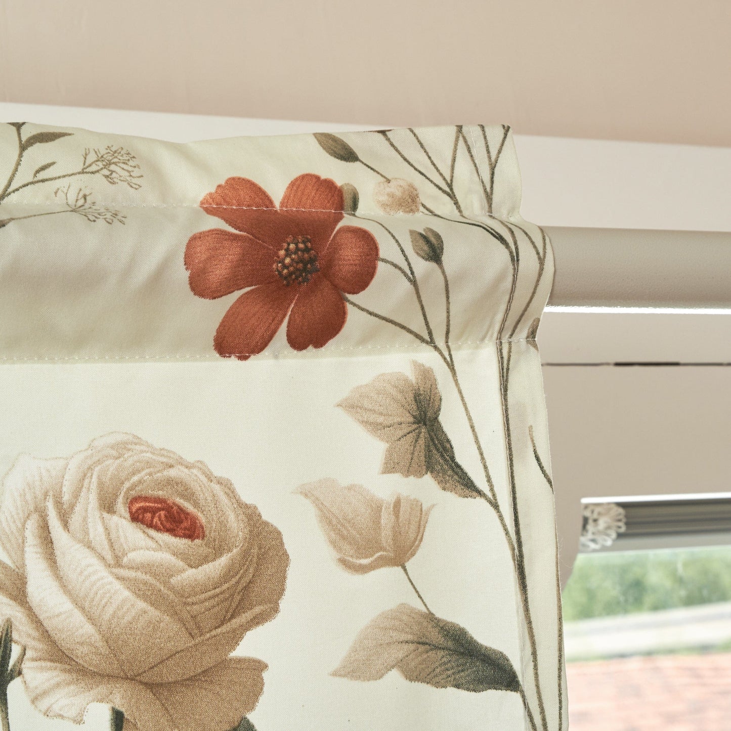 DaDa Bedding Collection Enchanted Meadow Semi-Sheer Valance - Floral Elegance in Beige, Rose, and Soft Green, Light Filtering See Through Microfiber, Rod Pocket Design, 18x52 Inches-2