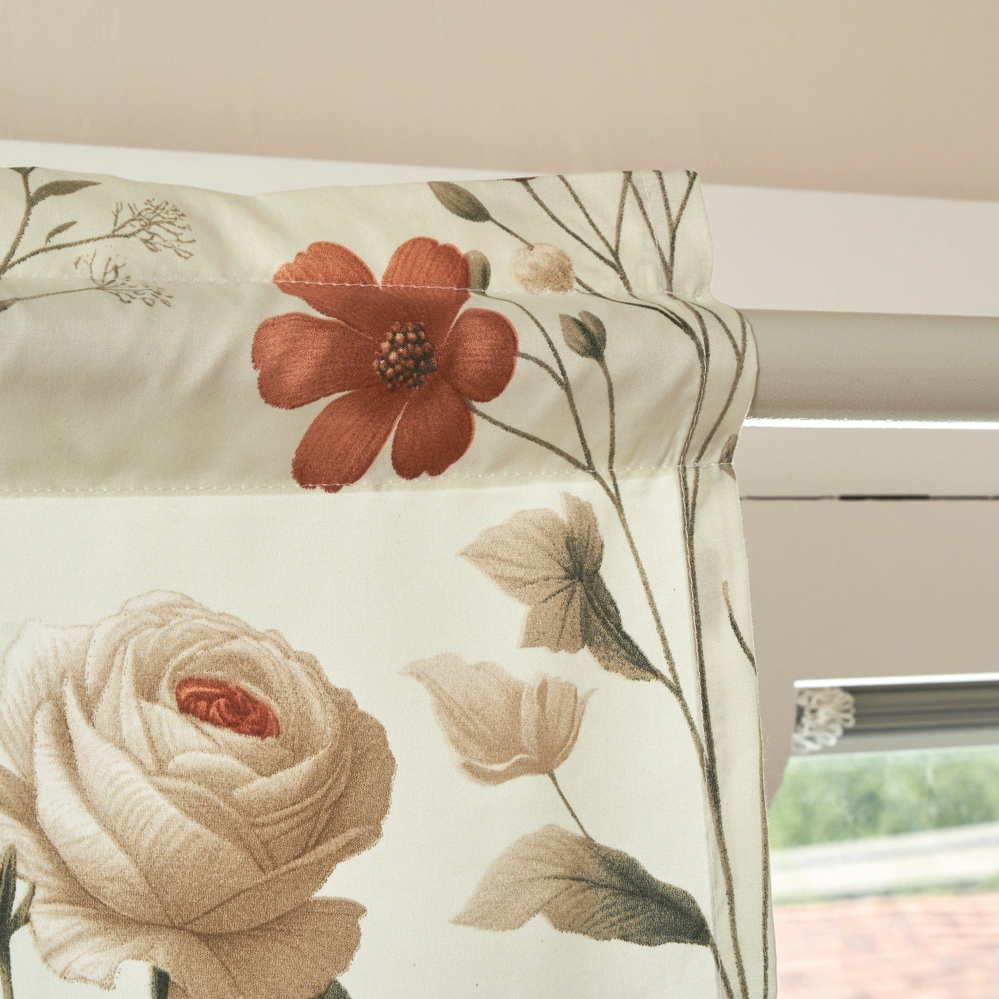 DaDa Bedding Collection Enchanted Meadow Semi-Sheer Valance - Floral Elegance in Beige, Rose, and Soft Green, Light Filtering See Through Microfiber, Rod Pocket Design, 18x52 Inches-2