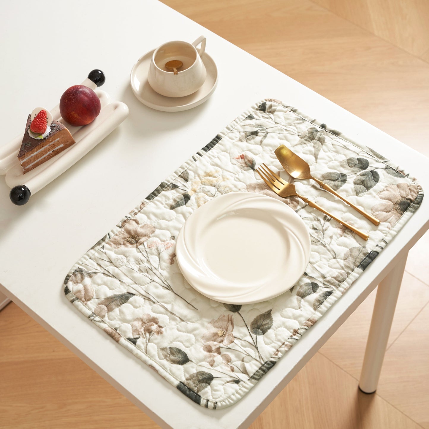 DaDalogy Enchanted Meadow Placemats - Set of 4, Floral Elegance in Beige, Rose, and Soft Green, Premium Soft Microfiber, Perfect for Any Meal, 13x19 Inches-0