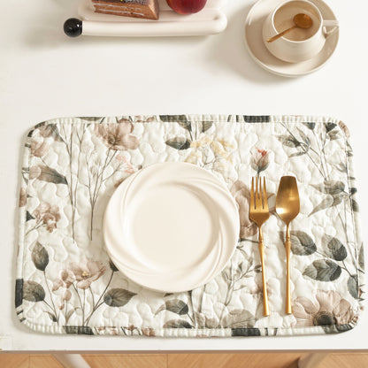 DaDalogy Enchanted Meadow Placemats - Set of 4, Floral Elegance in Beige, Rose, and Soft Green, Premium Soft Microfiber, Perfect for Any Meal, 13x19 Inches-2