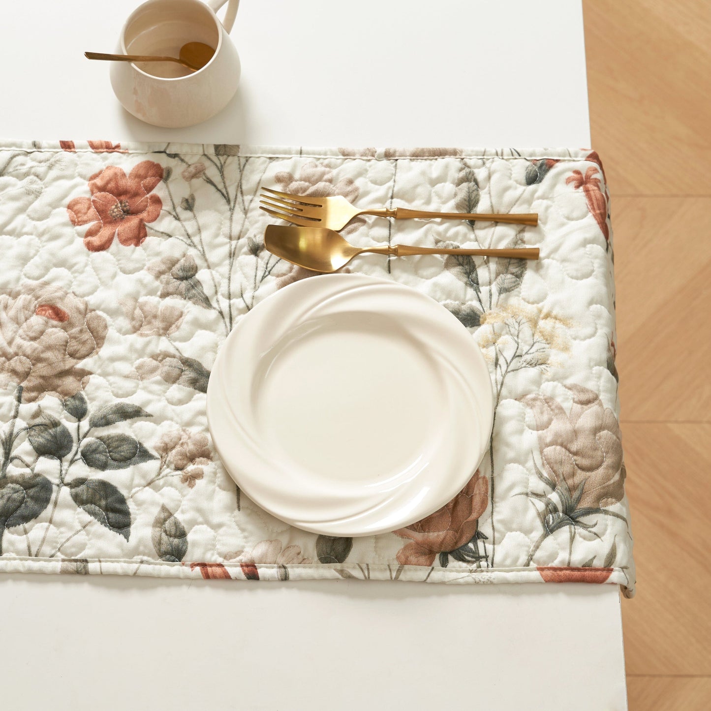 DaDalogy Enchanted Meadow Reversible Dinner Table Runner - Floral Elegance in Beige, Rose, and Soft Olive Green, Premium Soft Microfiber Quilted Table Runner-2