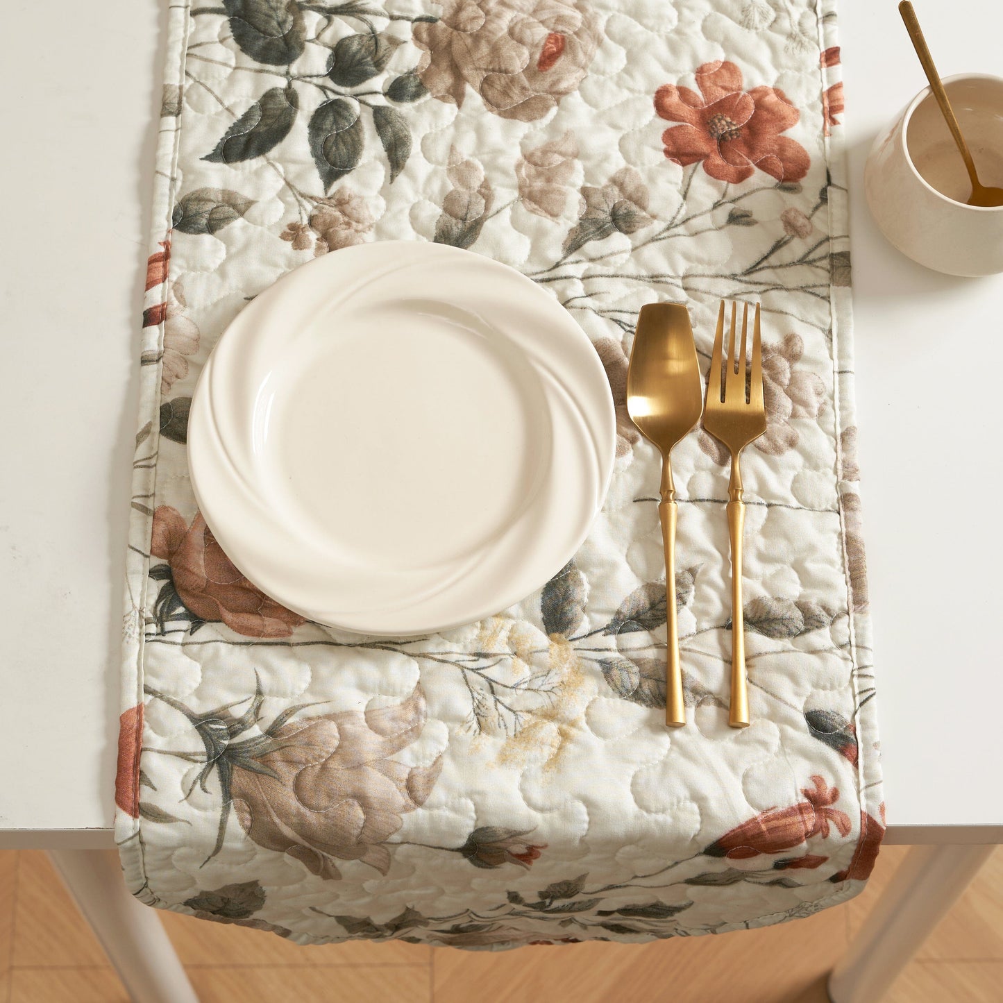DaDalogy Enchanted Meadow Reversible Dinner Table Runner - Floral Elegance in Beige, Rose, and Soft Olive Green, Premium Soft Microfiber Quilted Table Runner-3
