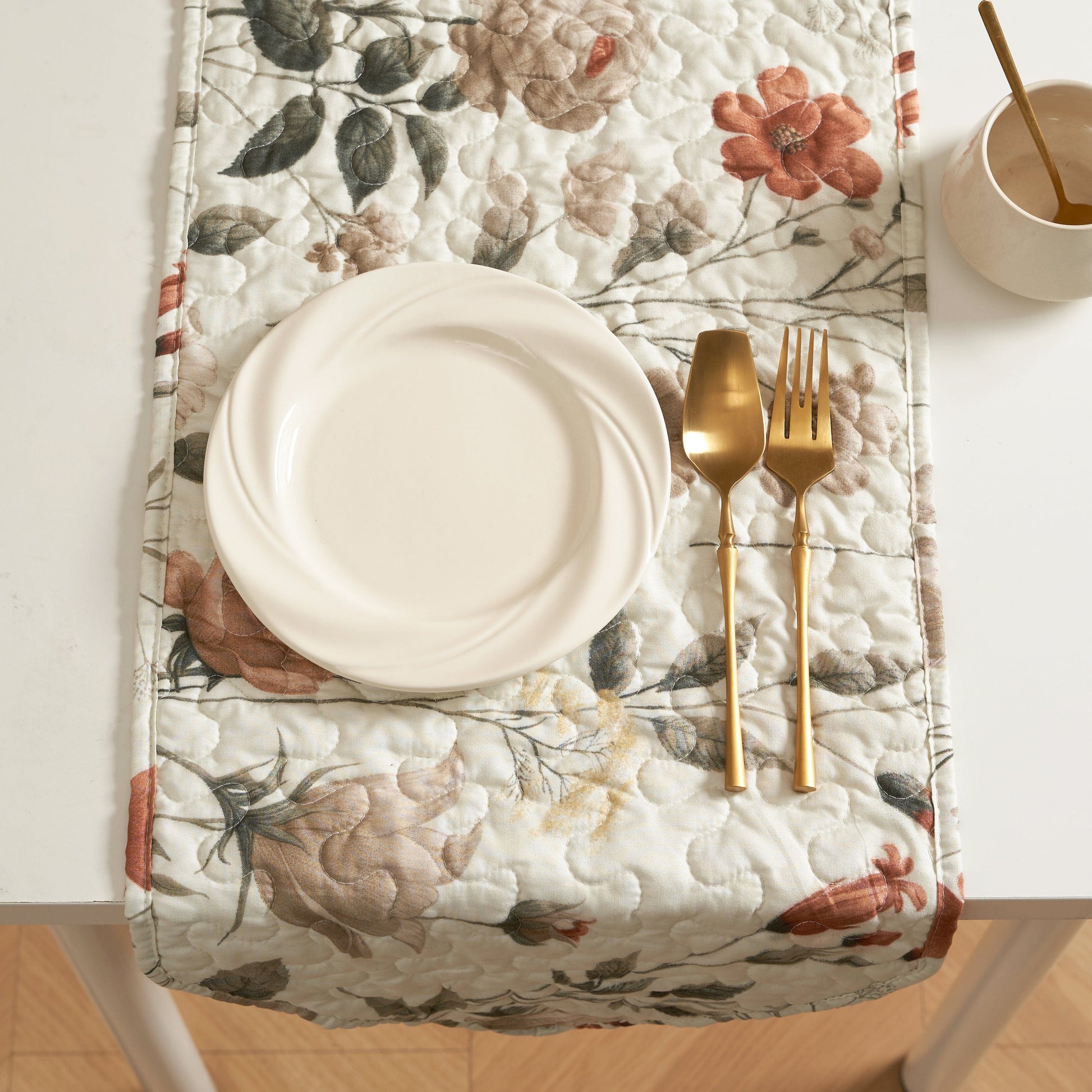 DaDalogy Enchanted Meadow Reversible Dinner Table Runner - Floral Elegance in Beige, Rose, and Soft Olive Green, Premium Soft Microfiber Quilted Table Runner-3