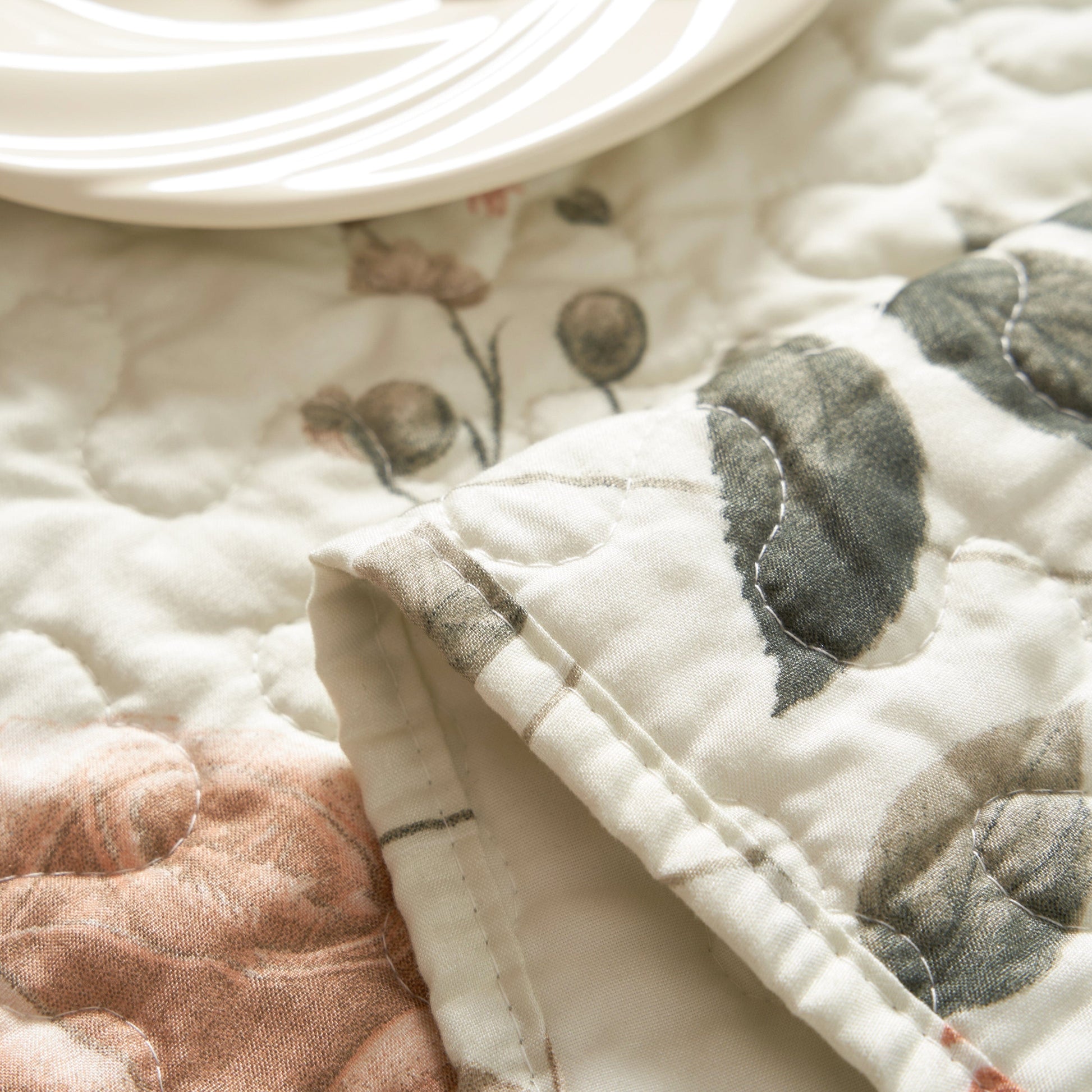 DaDalogy Enchanted Meadow Reversible Dinner Table Runner - Floral Elegance in Beige, Rose, and Soft Olive Green, Premium Soft Microfiber Quilted Table Runner-4