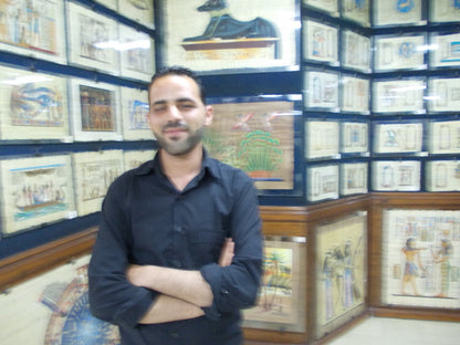 Giant Pharaoh.  Papyrus painting from Egypt in Italian frame.-2