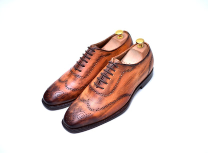 Hoskin - Caramel Wingtip Patina Shoes-0