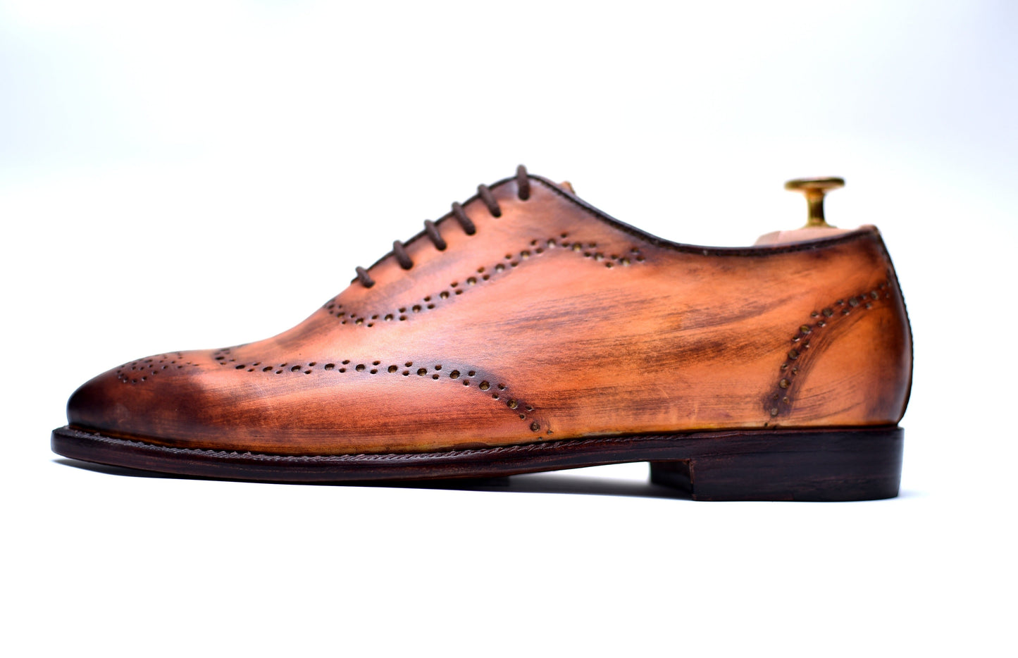Hoskin - Caramel Wingtip Patina Shoes-3