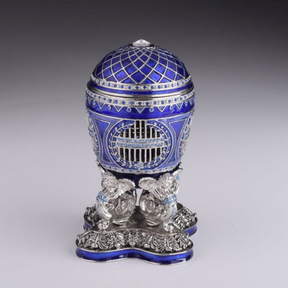 Blue Russian Egg with Man Riding Horse Surprise Inside-0