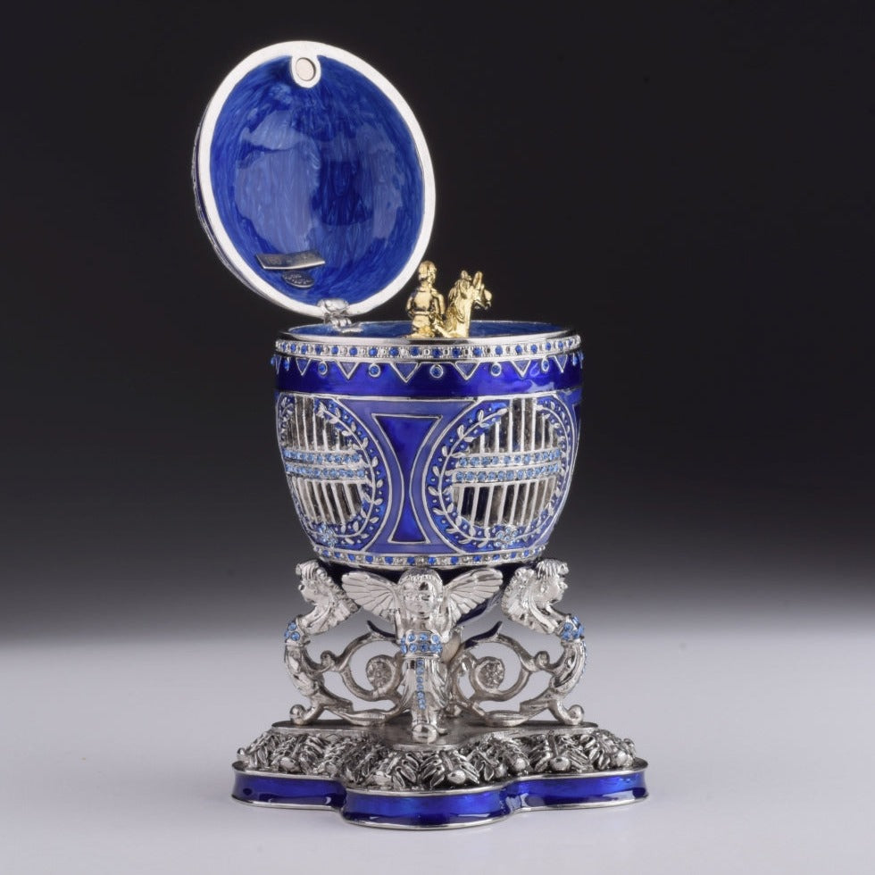 Blue Russian Egg with Man Riding Horse Surprise Inside-1