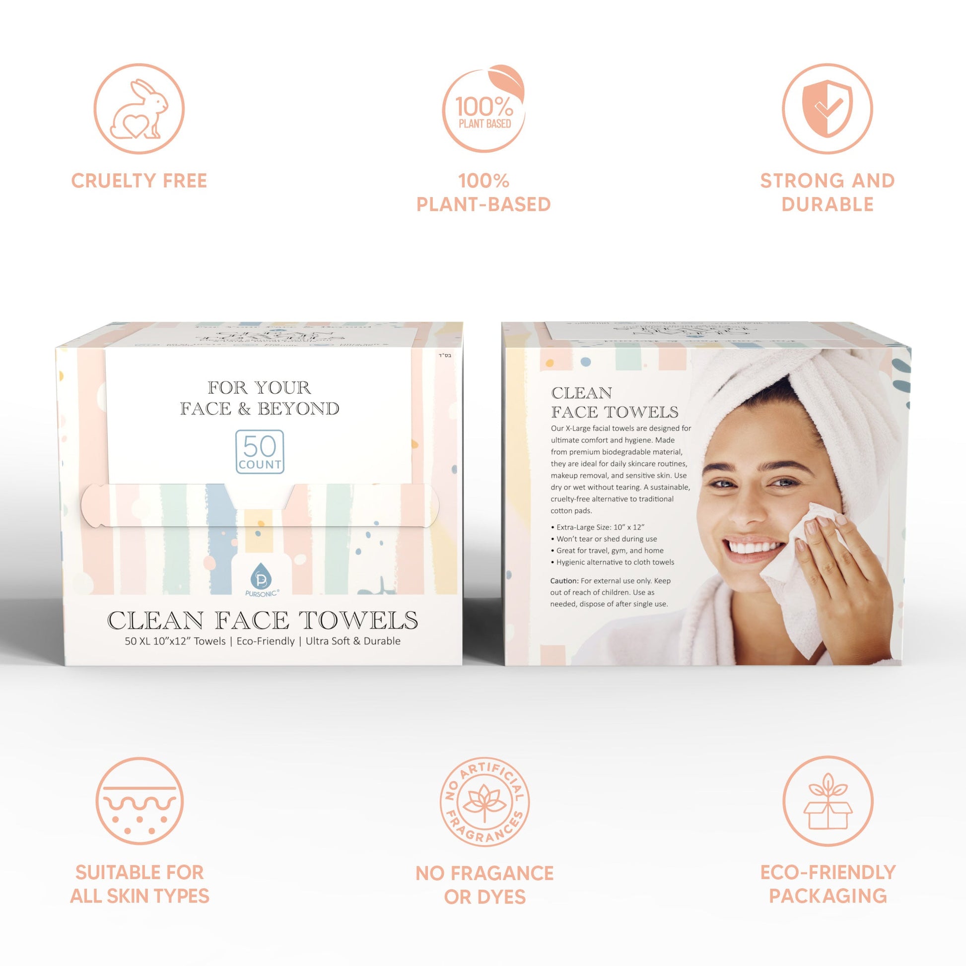 Clean Facial Towels – Six Pack Bundle | Eco-Friendly, Extra-Large, 100% Plant-Based Towels-4