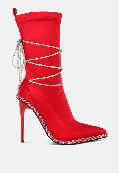 Dacia Rhinestones Strap Satin Calf Boots-2