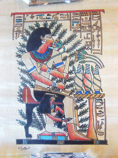Giant Pharaoh.  Papyrus painting from Egypt in Italian frame.-3