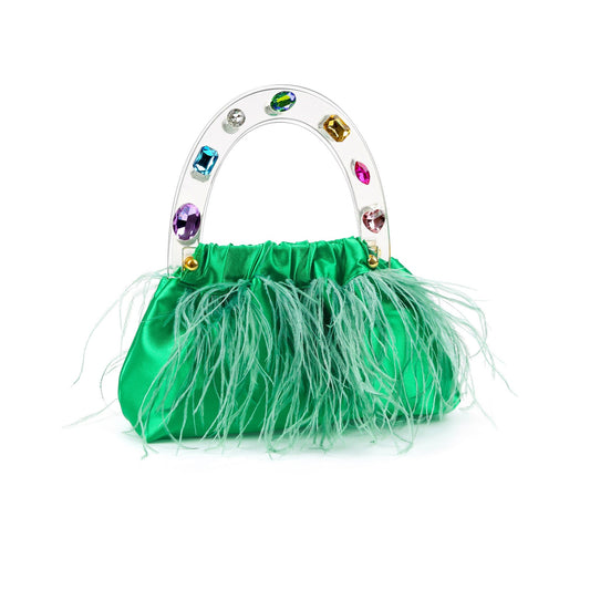 Dreamy Green Feathered Top handle bag-0