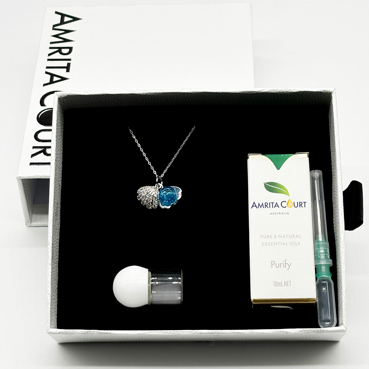 Diamond Shell Aroma Necklace - Aqua | Energy & Healing | Diffuse on the go | Sterling Silver Chain-3