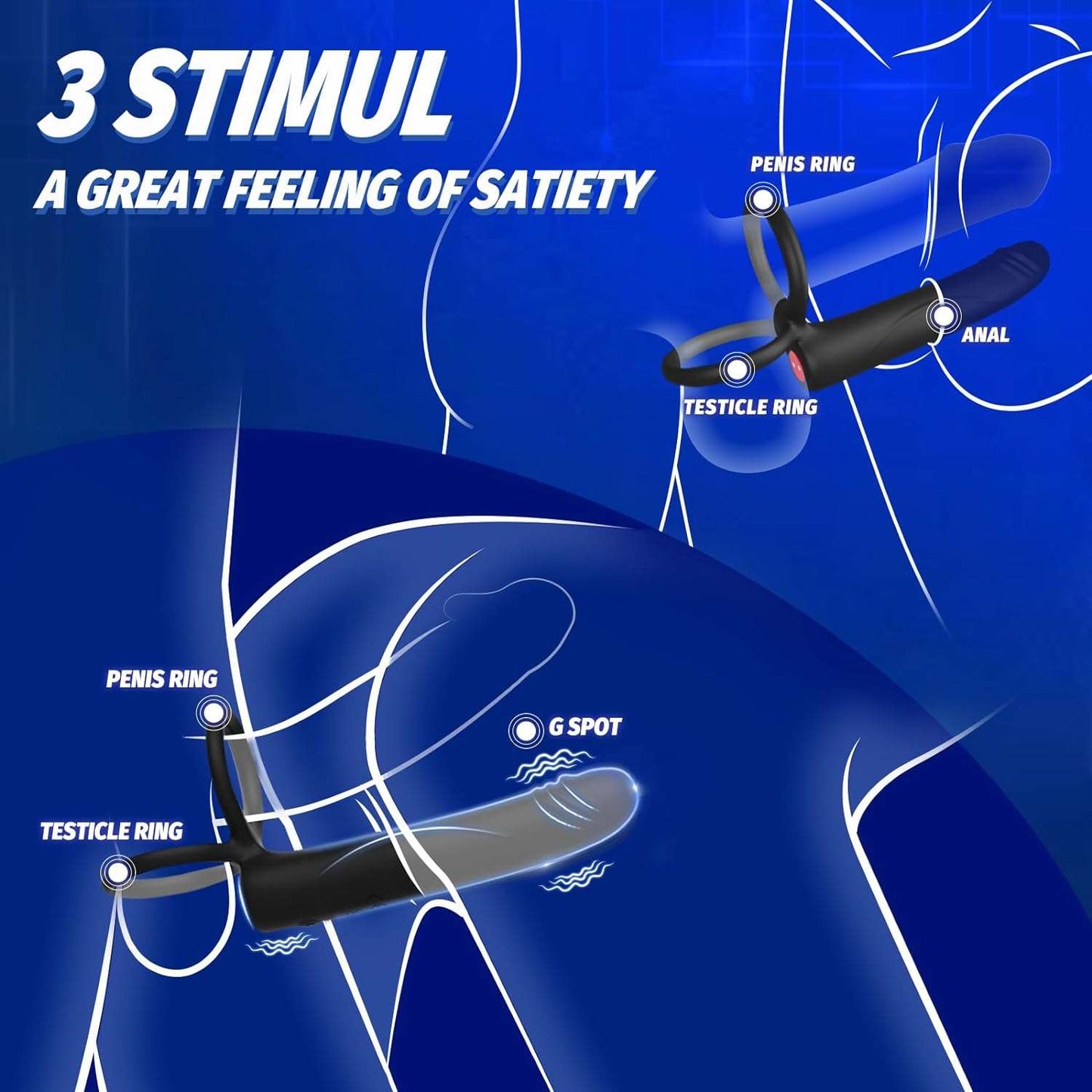 Enhanced Vibrating Pleasure Penis Ring Butt Plug Dildo-1