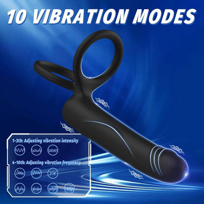 Enhanced Vibrating Pleasure Penis Ring Butt Plug Dildo-3