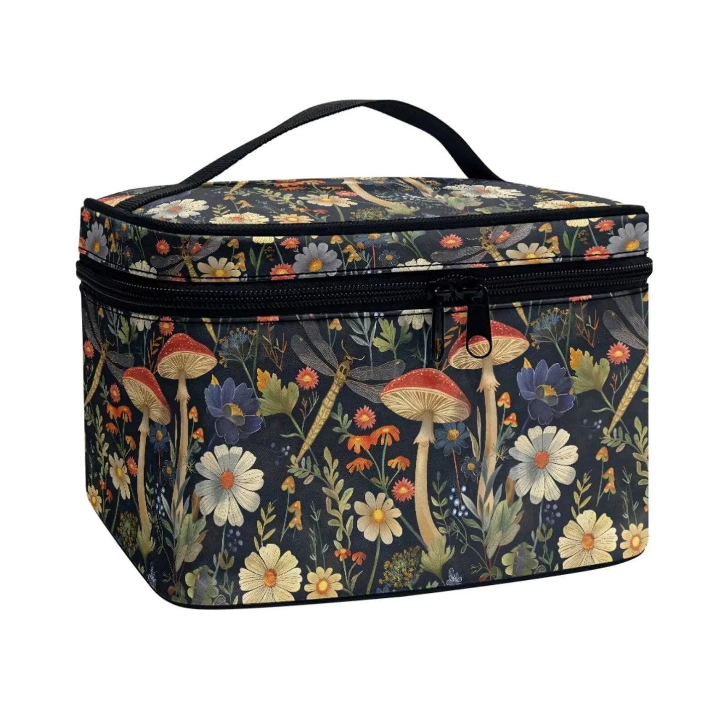 JoyLamoria Portable Makeup Case Retro Mushroom Printed Cosmetics Tote Pouch Zipper Closure