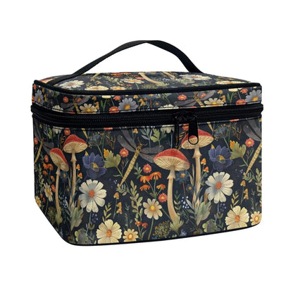 JoyLamoria Portable Makeup Case Retro Mushroom Printed Cosmetics Tote Pouch Zipper Closure