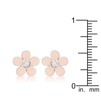 Daisy 0.3ct CZ Rose Gold Stainless Steel Flower Stud Earrings-0