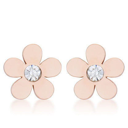 Daisy 0.3ct CZ Rose Gold Stainless Steel Flower Stud Earrings-2